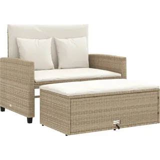 vidaXL Gartensofa mit Kissen 2-Sitzer Beige Poly Rattan - Beige