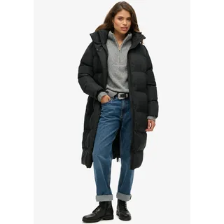 Steppjacke SUPERDRY "Longline Hooded Puffer Jacket", Damen, Gr. M, schwarz, Web, Obermaterial: 100% Polyester, unifarben, oversize, Jacken Steppjacke, Oversize-Passform, mit Reißverschluss, aus Polyester, pflegeleicht