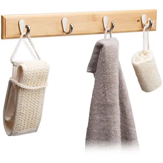 Relaxdays Hakenleiste , Hellbraun , Holz, Metall , 48.5x6x5 cm , Garderobe, Garderobenhaken, Hakenleisten