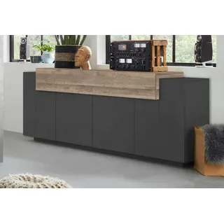 Dmora - Kommode Loris, 4-türiges Küchen-Sideboard, Wohnzimmer-Buffet, 100% Made in Italy, 220 x 45 x 86 cm, Anthrazit und Ahorn,