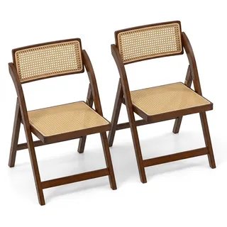 FANTASK Klappbare Esszimmerstühle 2er Set, Bambus Stühle | Praktische Esszimmerstühle aus Rattan mit drehbarer Rückenlehne und klappbarem Design, ideal für Küche und Essbereich
