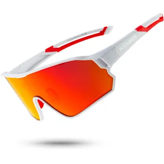 ROCKBROS Fahrradbrille Polarisierte Sonnenbrille Sportbrille Radbrille Herren Damen mit UV400-Schutz TR90-Rahmen für Outdoor-Sport Radfahren Laufen Weiß Rot