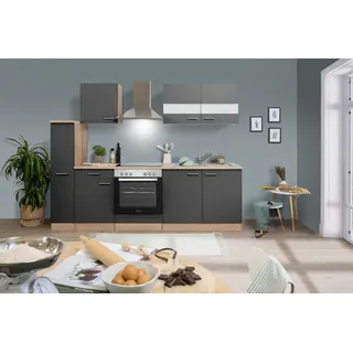 Respekta Küchenzeile Merle 240 cm E-Geräte Glaskeramikkochfeld grau/eiche sägerau nachbildung