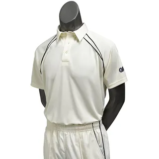 Gunn & Moore Teknik Herren kurzärmeliges Cricketshirt Small Beige - Creme/Navy