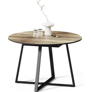 Livinity Esstisch Firenze, 120 x 120 cm ausziehbar, Eiche rustikal/Schwarz/Schwarz - Braun, Schwarz