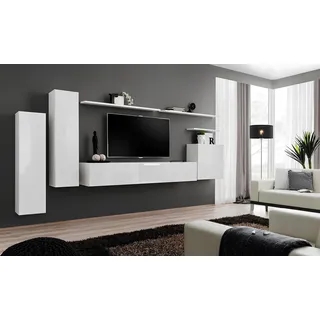 Wohnwand Wohnzimmer Set 7tlg Sideboard Wandregal Weiß TV-Ständer Wandschrank - Weiß