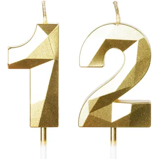 Geburtstagskerzen Zahlen 12, Geburtstag Kerzen, 5cm Gold Kerzen Geburtstag, Tortendeko Geburtstag, Geburtstagskerzen für Geburtstagsdeko, Nummer 12