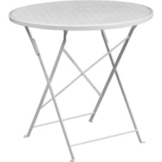 Flash Furniture Oia Klappbarer Terrassentisch aus Stahl für drinnen und draußen, Handelsqualität, 76,2 cm, Legierter, weiß, 30" Round