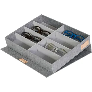 LOVE !T STORE !T LOVE IT STORE IT Premium Brillenbox für 8 Brillen - Aus Leinen Stoff - Brillenaufbewahrung und Präsentation - Verstärkt mit Holz - Hellgrau - 32x25x5,5 cm