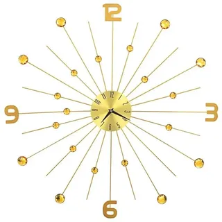 Große Wanduhr - Design-Wanduhr - 70 cm Durchmesser - Goldfarbenes Metall - Funkelnde Kristallakzente - Elegante Wanddeko fürs Wohnzimmer