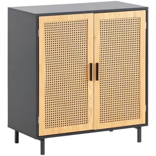 Wohnling Sideboard 80 cm Anrichte Kommodenschrank Schwarz mit Wiener Geflecht