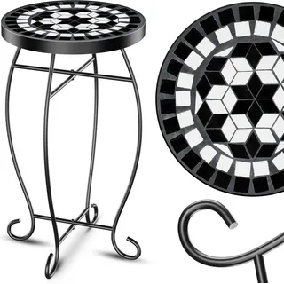 KESSER® Mosaiktisch Bistrotisch Blumenhocker Rund 60x34cm Metall Mosaik Beistelltisch Balkontisch Gartentische Terrassentisch Balkon Steinmosaik Garten Gartentisch Indoor Outdoor