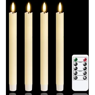 Mavandes LED Stabkerzen mit Timerfunktion,Flammenlose Batteriebertriebene Elfenbein Echtes Wachs 3D-Docht Fernbedienung Warmes Licht, Flackernde Flamme 4 Stück Gefälschte Elektrische Kerzen(2 x 25CM)