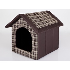 HobbyDog Hundehaus Hundehütte für mittelgroße Hunde - Katzenhaus, Katzenhöhle - mit herausnehmbarem Dach - Tierhaus für Katzen und Hunde für Drinnen/Indoor 38 x 32 x 38 cm [S] Braun Kariert