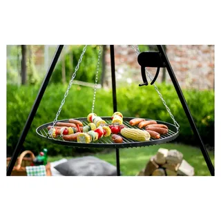 BENE ON FIRE Schwenkgrill, Dreibein-Gartengrill, Stahl, Schwarz, 60x60x180 cm, Höhenverstellbar, für Outdoor-Grillen, mit rundem Grillrost Ø 60 cm - Schwarz