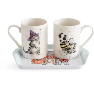 Royal Worcester Wrendale Deigns Halloween Katze und Hund Tasse und Tablett Set