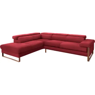 W.SCHILLIG Ecksofa "finn, Designsofa mit tollem Sitzkomfort, bequem, L-Form" German Design Award 2016, Fußgestell Nussbaum natur, Breite 281 cm, ruby rot z59