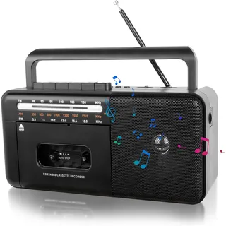 MONODEAL Tragbarer Kassettenrekorder, Vintage-Kassettenrekorder mit AM/FM/SW-Radio, eingebautem Lautsprecher, 3.5mm Kopfhörerbuchse, Unterstützung TF-Karte/USB-Eingang