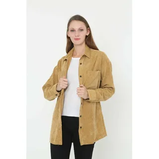 Damen Cord Hemd Freizeit-Hemd Oversize Bluse Langarmhemden Style Cordhemd aus Baumwolle Hemdjacke M Beige