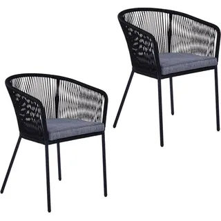 Gartenstuhl Lounge Stuhl 2er Set Gartensessel Rope Loungesessel Outdoor Schwarz - Schwarz, Grau