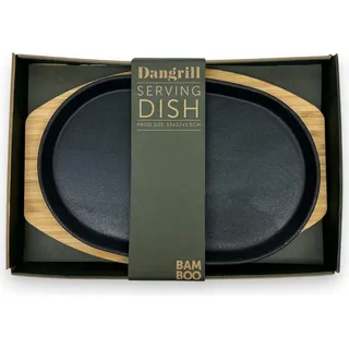 Dangrill Servierpfanne Gusseisen mit Bambusbrett 33 x 22 cm - Braun
