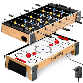 SereneLife Multifunktionstisch, Spieltisch 2in1 Airhockey Tisch & Mini Tischkicker, Air Hockey Spieltisch mit Tischfußball mit 2 Kickerbälle & 2 Pucks, Kickerbälle Kinder & Erwachsene Platzsparend