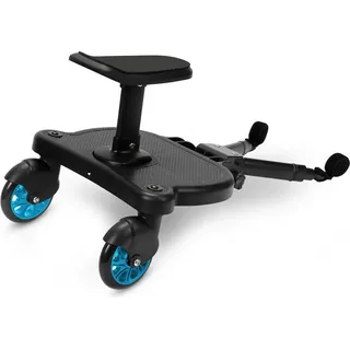 Jiubiaz Buggy Board mit Sitz Kiddy Board Trittbrett Universal Stehbrett 360°Zweirad Design Kinderwagen Zubehör Hilfspedal Blau - Blau