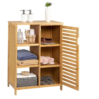 WAOHO badezimmerschränke aus Bambus,Badezimmer Regal,Sideboard Wohnzimmer,Sideboard, Bad Regal stehend,Küchenschrank, Badezimmer Schrank,Bad Regal ste - Naturbelassen