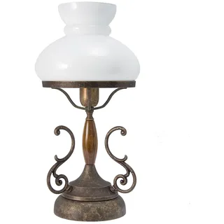 Tischleuchte Messing E27 Rustikal Wohnzimmer Weiß Bronze 30 cm Tischlampe