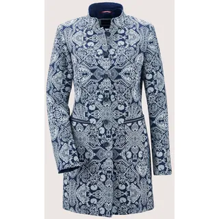 Longblazer MADELEINE "Gehrock Gehrock mit Jacquard-Muster", Damen, Gr. 38, blau (marine, wollweiß), Obermaterial: 62% Polyester PES. 34% Baumwolle CO. 4% Elasthan EL., Modern, normal, Blazer Longblazer