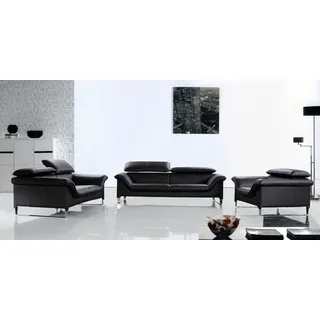 Ledersofa Couch Wohnlandschaft 3+2 Sitzer Garnitur Design Modern Sofa Schwarze - Schwarz