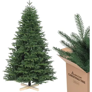 salcar Weihnachtsbaum künstlich 210 cm mit Holzständer, PE naturgetreue Spritzguss Elemente & PVC Nordmanntanne, 2,1 m Tannenbaum künstlich (Ø 135 cm)