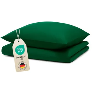 Blumtal Bettwäsche 140x200cm + 40x80cm Kopfkissenbezug - Oeko-TEX zert. Mikrofaser Bettwäsche Set - Mikrofaser Bettbezug bis 95 °C - Deckenbezug + Kissenbezug 2-teilig - Bettbezug Dunkelgrün