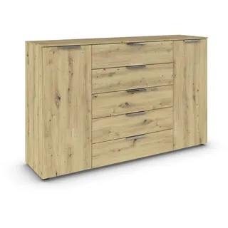 Rauch Möbel Flipp, Kommode für Schlafzimmer, Kinderzimmer, Wohnzimmer, Jugendzimmer, Flur, Garderobe, 2-türig, 5 Schubladen, mit Softclose-Funktion, Farbe Eiche Artisan, Holz, Breite 160 cm