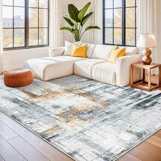 Tinyboy-hbq Teppiche Modern Designer für Wohnzimmer Kurzflor Teppich für Wohnzimmer Schlafzimmer Grau (Grau/Gold, 200 x 250 cm)