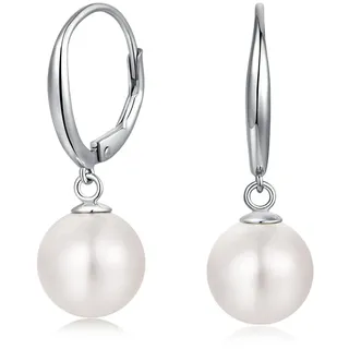 Perlenohrringe Damen 925 Silber 10mm Süßwasser Weiß Echte Perlen Hängend Creolen mit Perlen Ohrringe