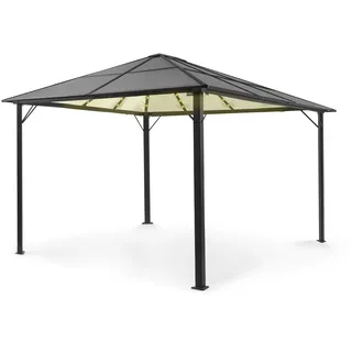 Blumfeldt Pavillon 3x4m, Rostfreier Aluminium-Pavillon mit Festem Dach & Dimmbaren LED-Lichter, Pavillon Wasserdicht, Stabil & Winterfest, Langlebige Pergola Freistehend, Gartenpavillon für Terrasse - Schwarz