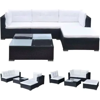 vidaXL 5-tlg. Garten-Lounge-Set mit Kissen Poly Rattan Schwarz