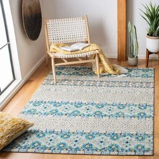 SAFAVIEH Boho Teppich für Wohnzimmer, Esszimmer, Schlafzimmer - Madison Collection, Kurzer Flor, Grau und Türkis, 155 X 229 cm
