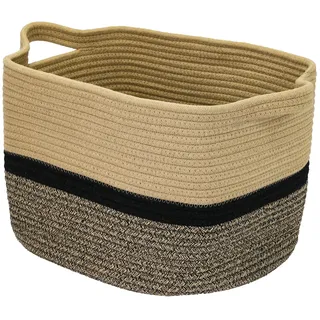 HMF Aufbewahrungskorb mit verlängerten Griffen aus Baumwolle 36 x 30 x 25 cm Schwarz-Honig