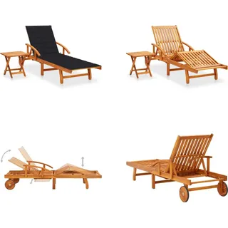 vidaXL Sonnenliege mit Tisch und Auflage Akazie Massivholz - Sonnenliege Mit Tisch - Sonnenliegen Mit Tischen - Holz-Sonnenliege Mit Tisch - Holz-Sonnenliegen Mit Tischen - Schwarz