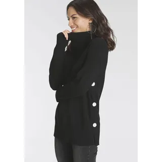 LAURA SCOTT Rollkragenpullover mit seitlichen Knöpfen, schwarz,