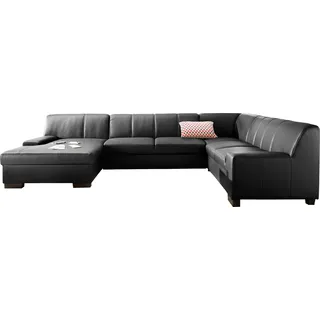 DOMO collection Wohnlandschaft »Norma, mit Kunstleder- oder Lederbezug, viel Platz, zeitlos & elegant« extrabreite Armlehnen, U-Form, wahlweise mit Bettfunktion, schwarz