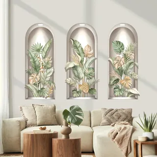 decalmile Wandsticker 3D Boho Palmen Blätter Wandtattoo Tropische Pflanzen