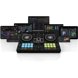 Reloop Buddy Kompakter 2-Kanal DJ Controller für Algoriddim DJay auf iOS, iPadOS, Android, Mac und PC mit RGB Performance Pads, FX Paddel und Neural Mix Steuerung, schwarz