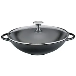 Küchenprofi Wok Glasdeckel-Kp415001030/schwarz | Gusspfanne, für Induktion, Gas, Elektro und Grill, energieeffizient, pflegeleicht, emaillierte Innenfläche