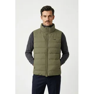 Daunenweste BOSS GREEN, Herren, Gr. XL, grün (schwarz beige257), Web, Obermaterial: 100% Polyamid. Wattierung: 80% Entendaune, 20% Entenfeder, unifarben, regular fit normal, hoch geschlossener Ausschnitt, Westen Daunenweste, Stehkragen, Regular Fit, 4-Wege-Stretch-Qualität