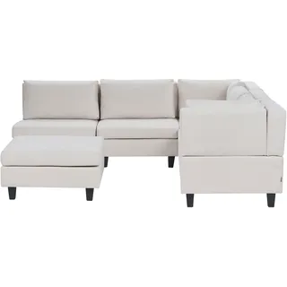 BELIANI 5-Sitzer Ecksofa Linksseitig Hellbeige Stoffbezug mit Ottomane Kissen Schwarze Beine Modular Modern Modulsofa Wohnlandschaft Wohnzimmer - Beige, Schwarz