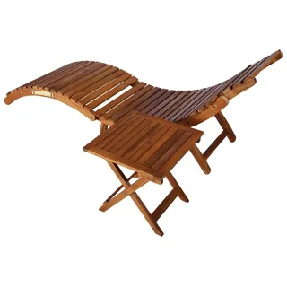 vidaXL Sonnenliege mit Tisch und Auflage Massivholz Akazie - Creme