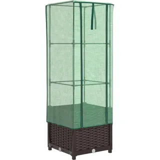 vidaXL Hochbeet mit Gewächshaus-Aufsatz Rattan-Optik 40x40x139 cm - Braun